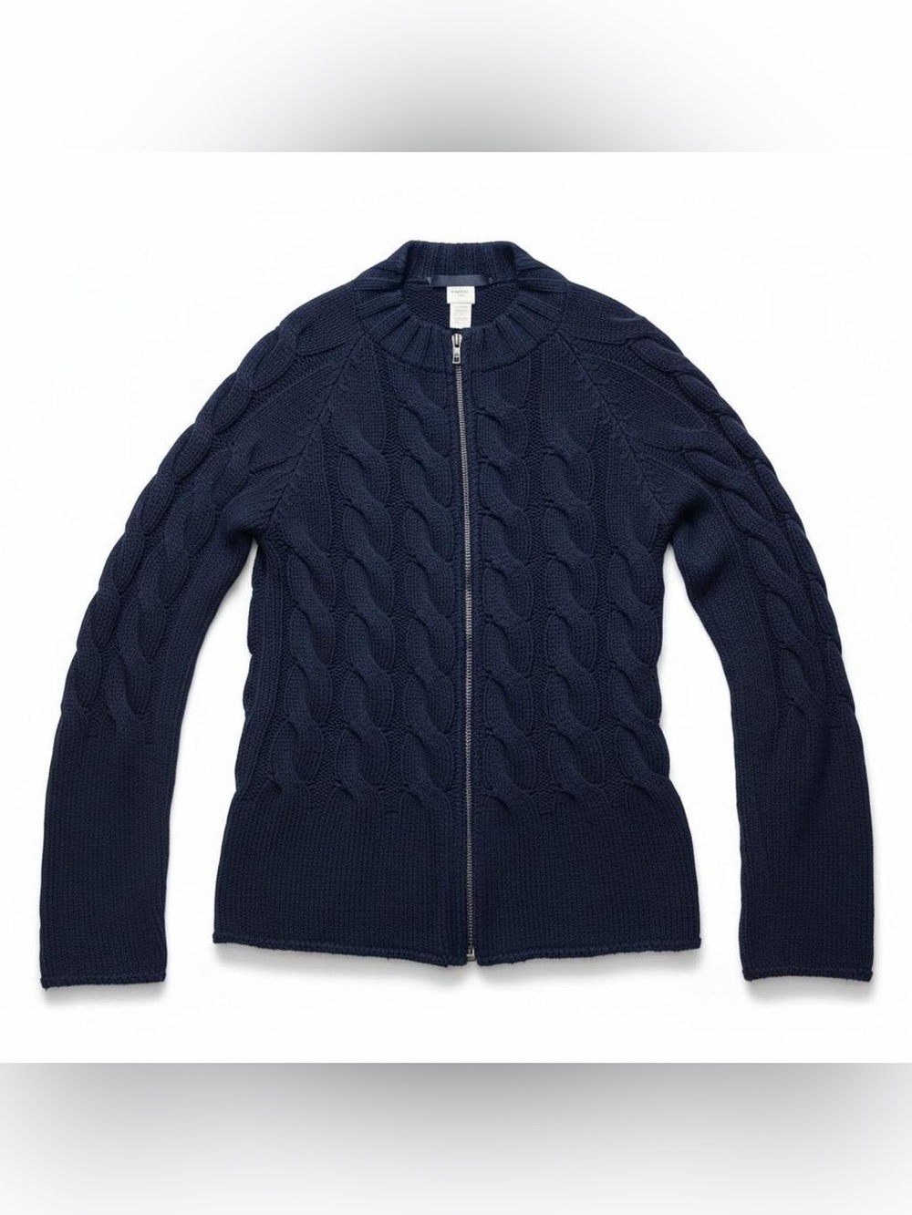 Les Copains BVM Navy Cable Knit Cashmere Blend Zip Sweater Size 42